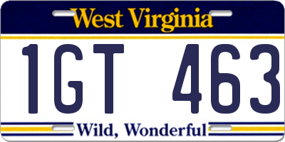 WV license plate 1GT463