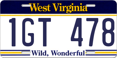 WV license plate 1GT478