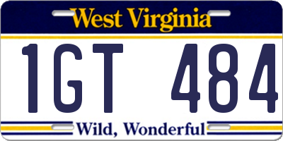 WV license plate 1GT484