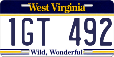 WV license plate 1GT492
