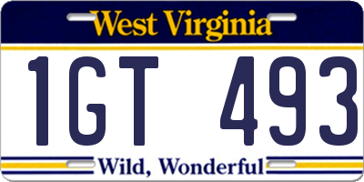 WV license plate 1GT493