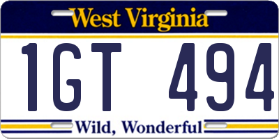 WV license plate 1GT494
