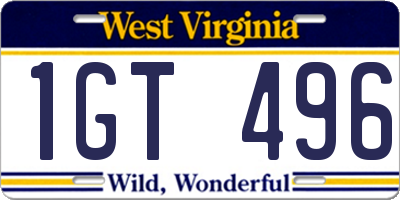 WV license plate 1GT496