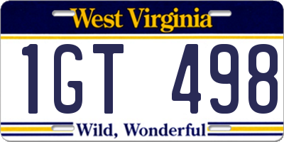 WV license plate 1GT498