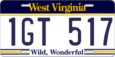 WV license plate 1GT517