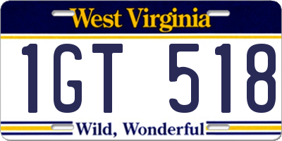 WV license plate 1GT518