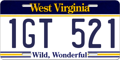 WV license plate 1GT521