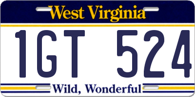 WV license plate 1GT524