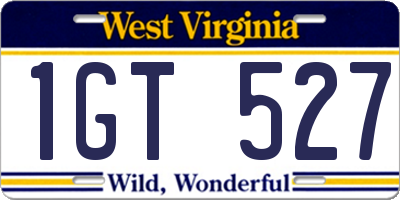 WV license plate 1GT527