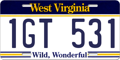WV license plate 1GT531