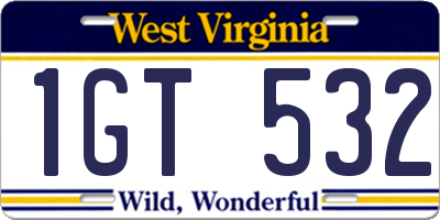 WV license plate 1GT532