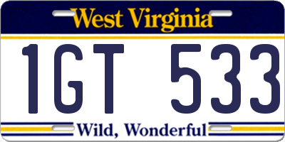 WV license plate 1GT533