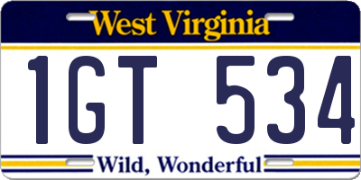 WV license plate 1GT534