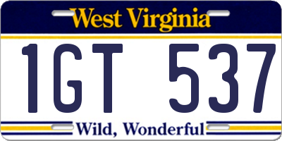WV license plate 1GT537