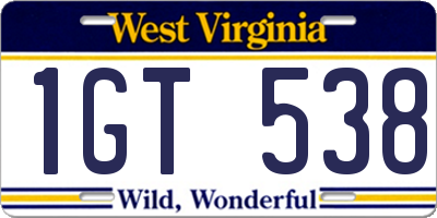 WV license plate 1GT538
