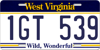 WV license plate 1GT539