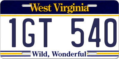 WV license plate 1GT540