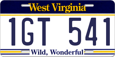 WV license plate 1GT541