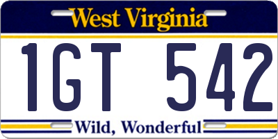 WV license plate 1GT542