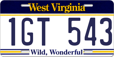 WV license plate 1GT543