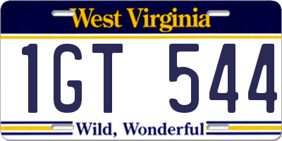 WV license plate 1GT544