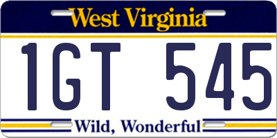 WV license plate 1GT545