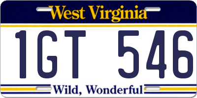 WV license plate 1GT546
