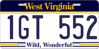 WV license plate 1GT552