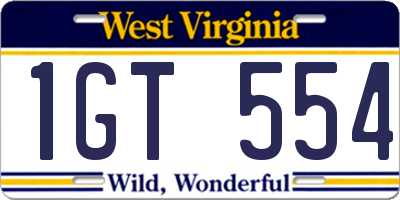 WV license plate 1GT554