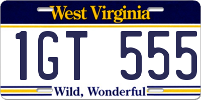 WV license plate 1GT555
