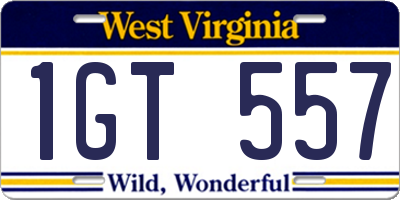 WV license plate 1GT557