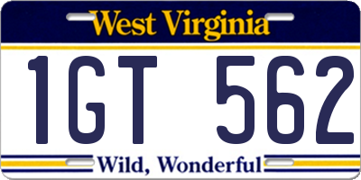 WV license plate 1GT562