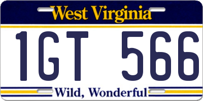 WV license plate 1GT566