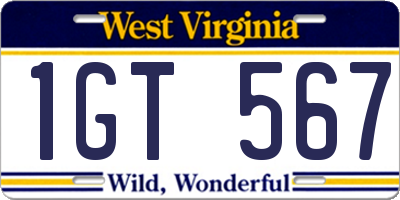 WV license plate 1GT567