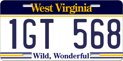 WV license plate 1GT568