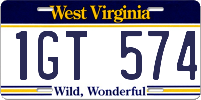 WV license plate 1GT574