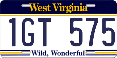 WV license plate 1GT575