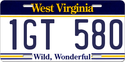 WV license plate 1GT580