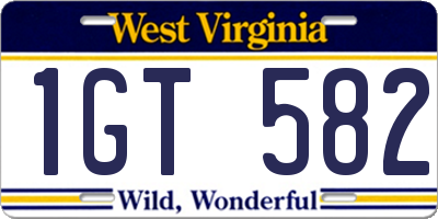 WV license plate 1GT582