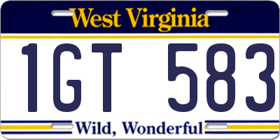 WV license plate 1GT583