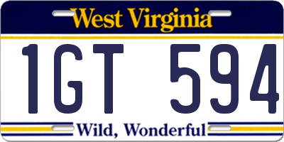 WV license plate 1GT594