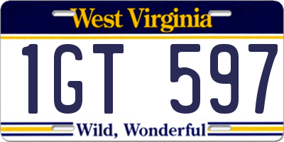 WV license plate 1GT597