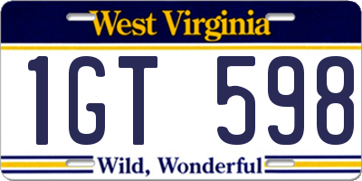 WV license plate 1GT598