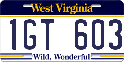 WV license plate 1GT603
