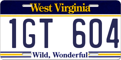 WV license plate 1GT604