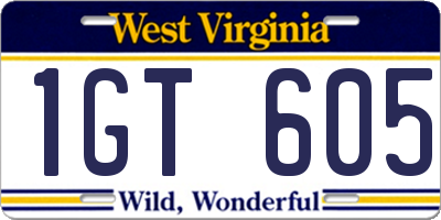 WV license plate 1GT605