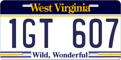 WV license plate 1GT607