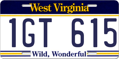 WV license plate 1GT615