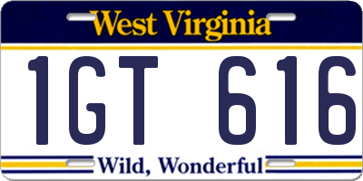 WV license plate 1GT616