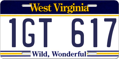 WV license plate 1GT617